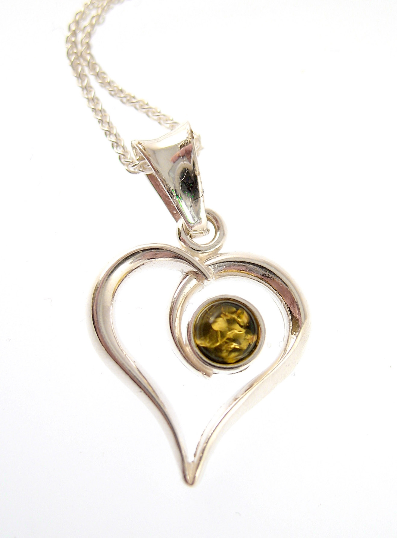 Pendentif coeur Ambre verte