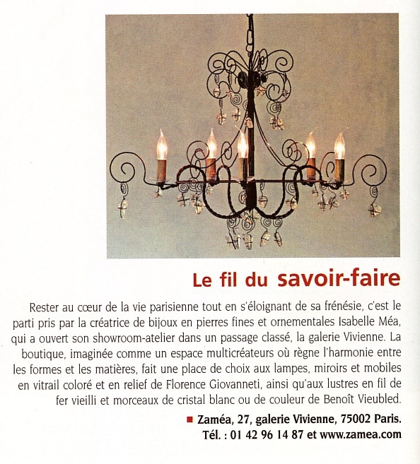 article Art et Décoration lustre Benoit Vieubled
